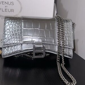 Authentic Balenciaga Silver Crossbody Bag